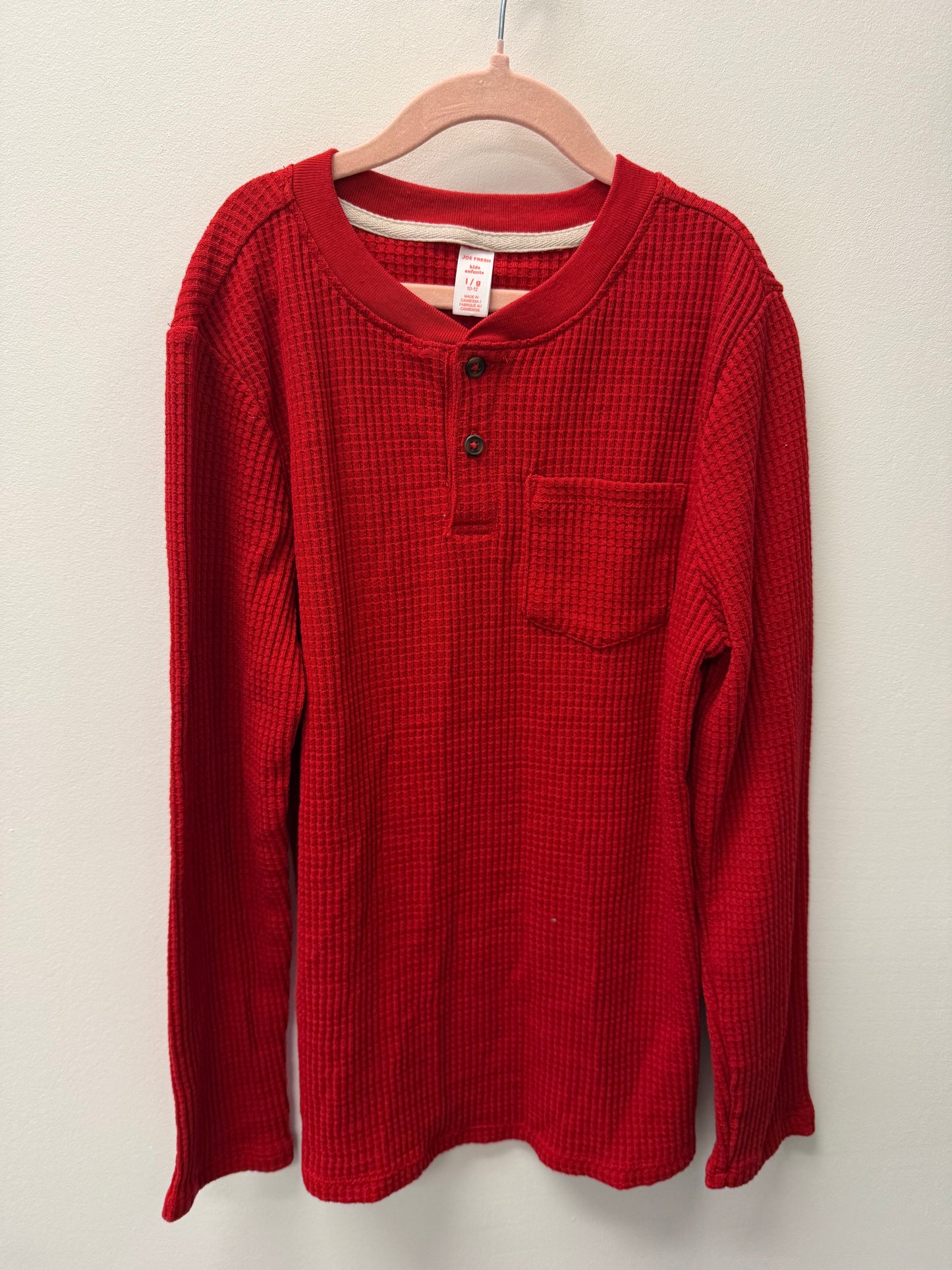 JOE FRESH RED WAFFLE KNIT SHIRT SIZE 10-12