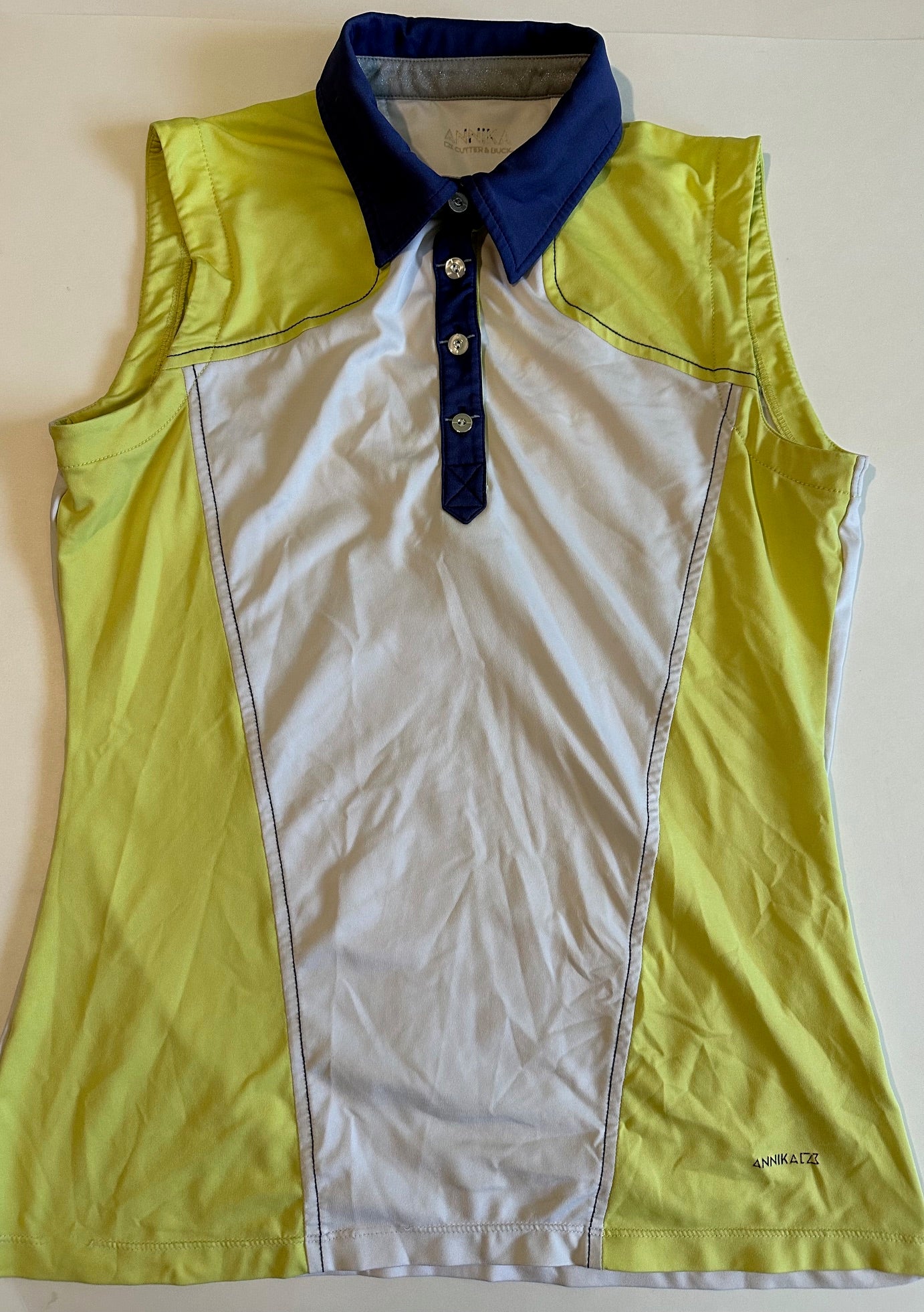 *Adult* Annika, Yellow and White Sleeveless Collared Shirt - Size Small