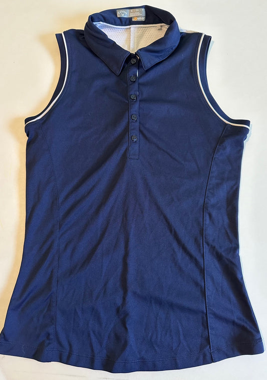 *Adult* Callaway, Navy Blue Sleeveless Collared Shirt - Size Small