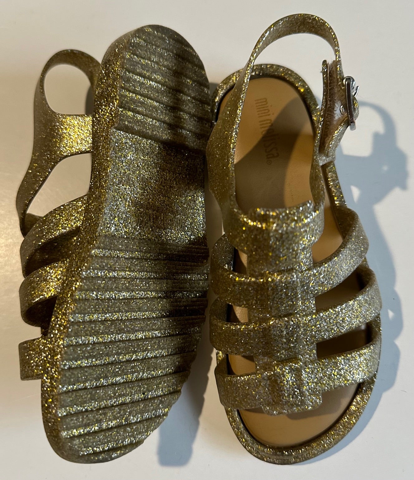 Mini Melissa, Sparkly Gold Sandals - Size 10T