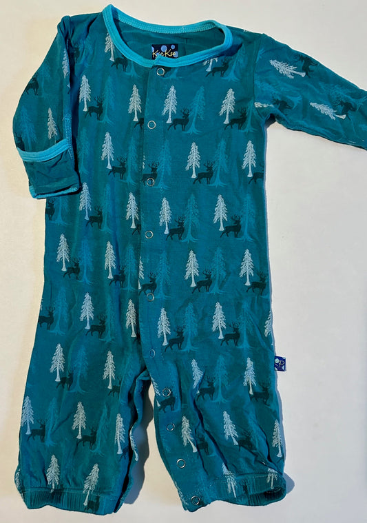 Kickee Pants, Turquoise Deer/Trees Outfit - Newborn