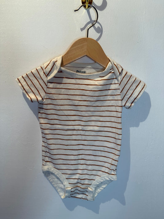 PEKKLE BROWN STRIPPED ONESIE 12M