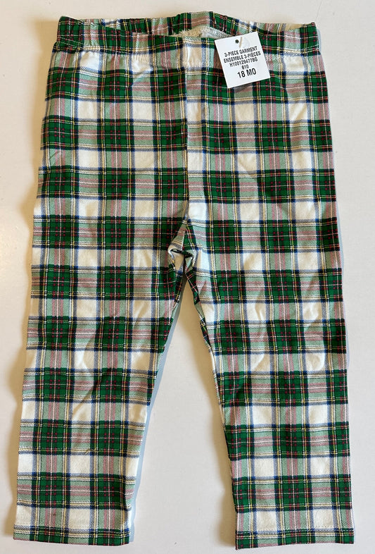*New* First Impressions, Green Plaid Leggings - 18 Months