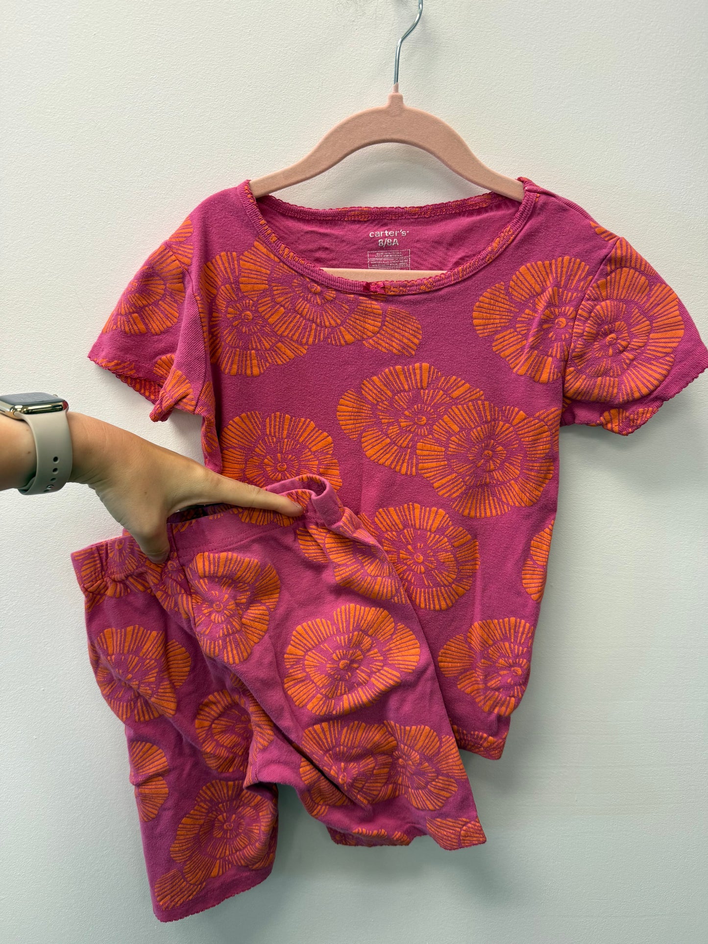 CARTERS PINK & ORANGE SHORTS SET PJ'S SIZE 8