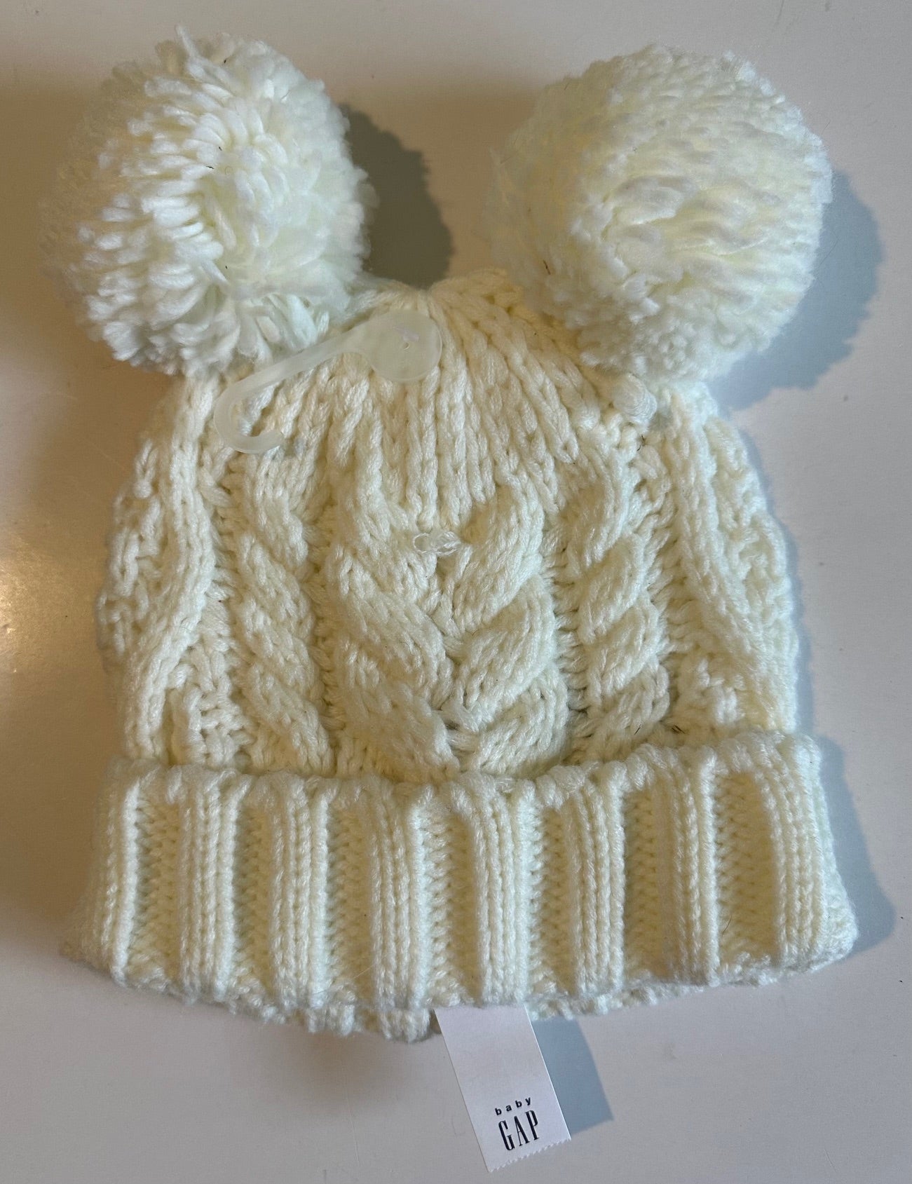*New* Baby Gap, White Knit Toque with Two Pom-Poms - Size Small/Medium