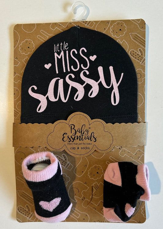 *New* Baby Essentials, "Little Miss Sassy" Hat and Socks Set - 0-6 Months