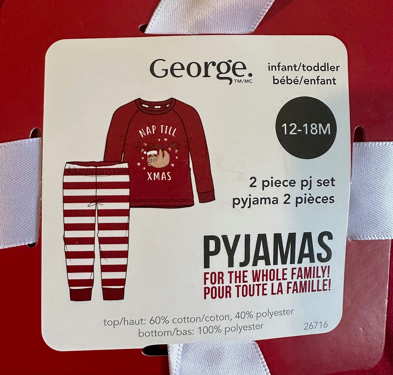 *New* George, Two-Piece "Nap Till XMas" Pyjamas - 12-18 Months