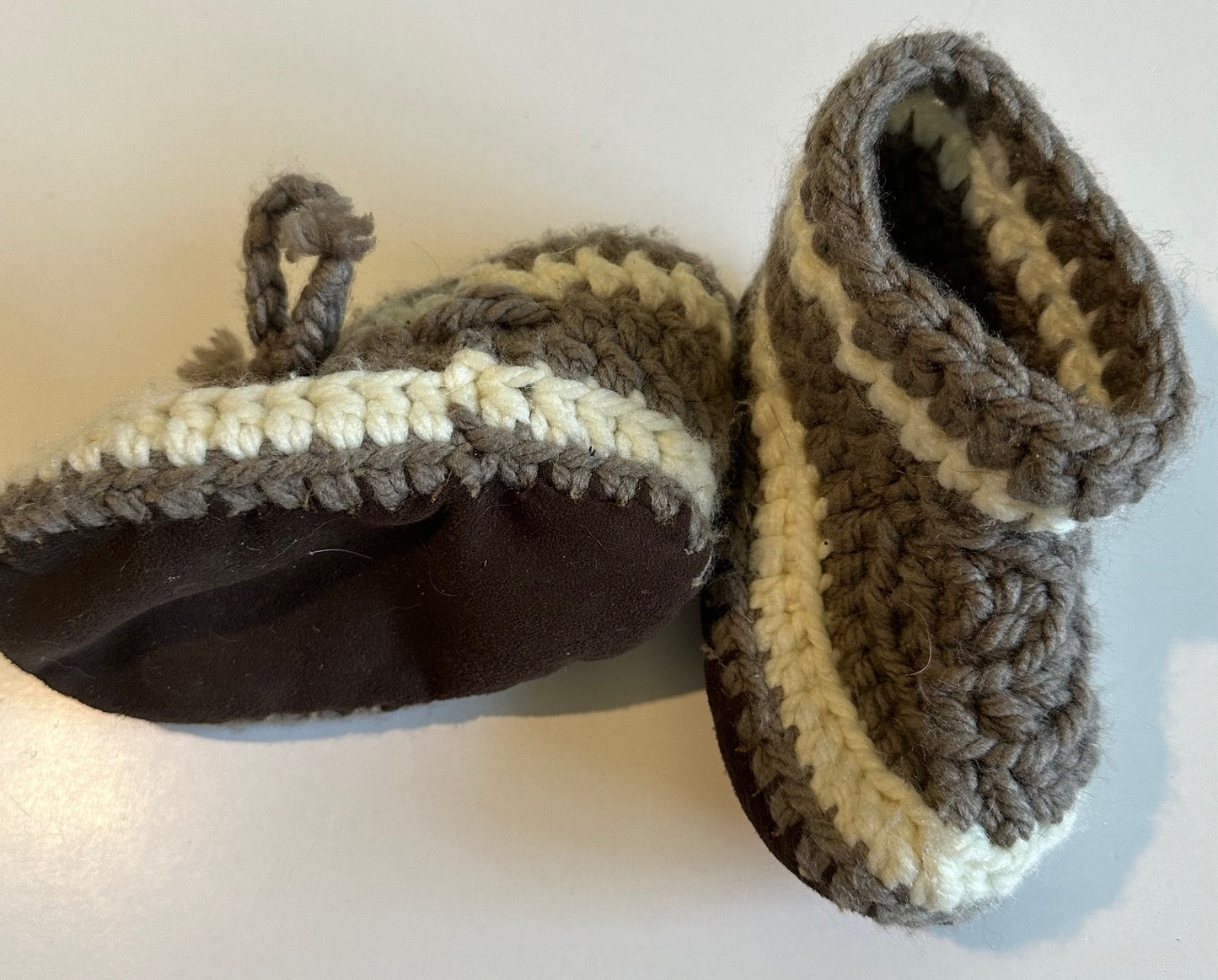 Unknown Brand, Brown and Cream Knitted Booties - Size 8T