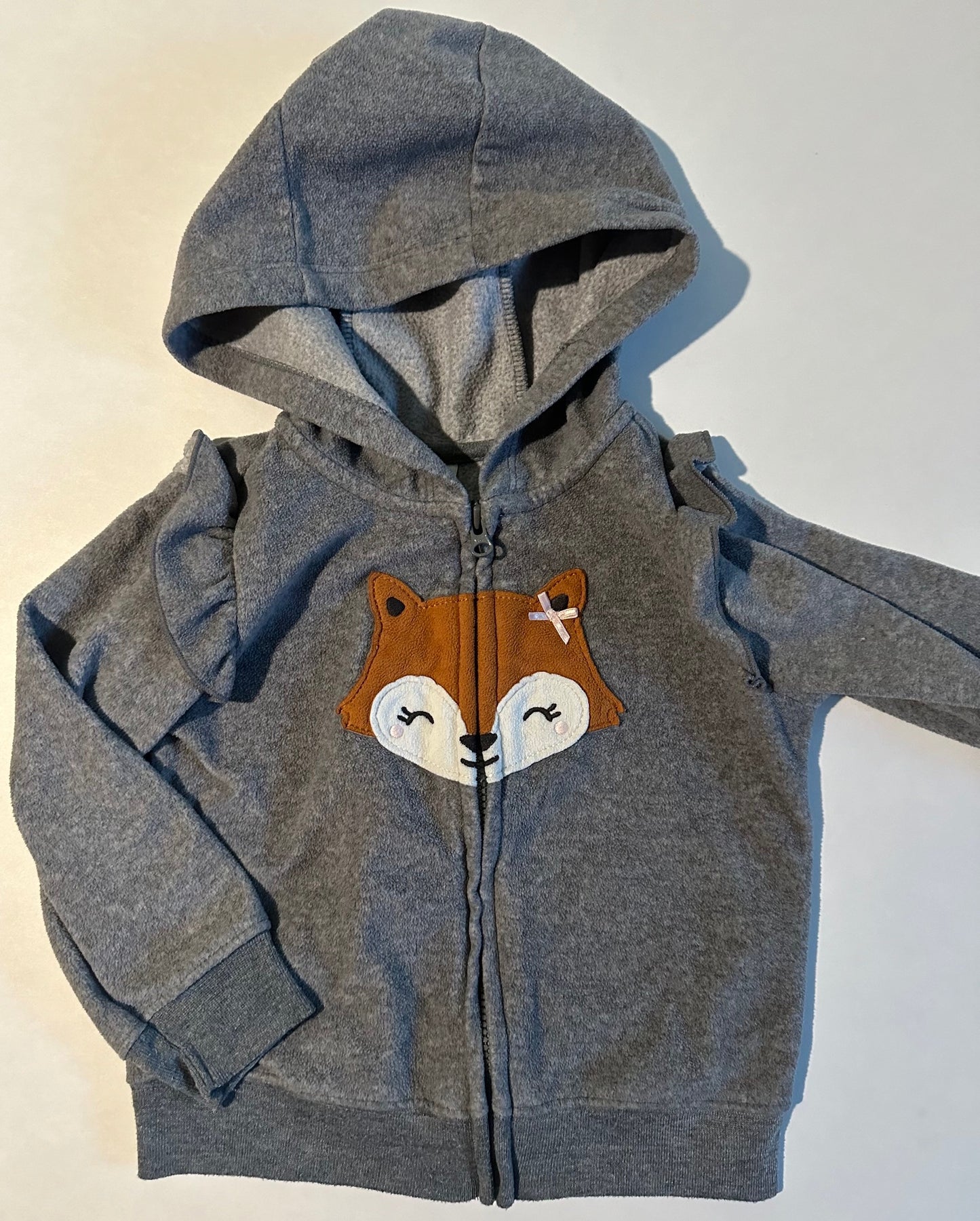 Child of Mine, Fleece Grey Zip-Up Hoodie with Fox Face - 18 Months