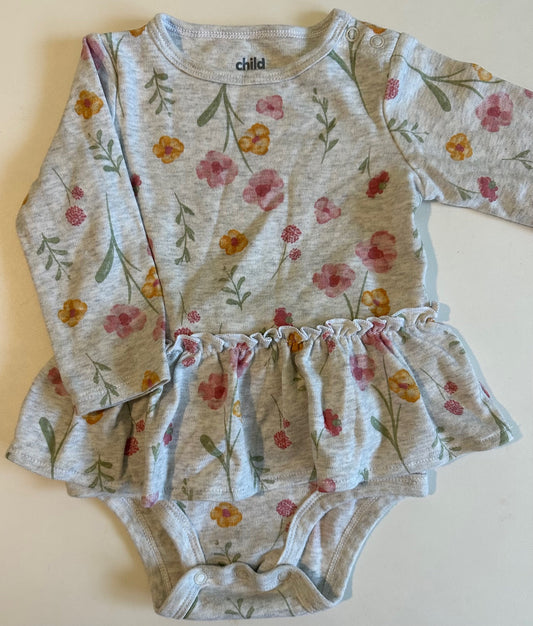 Child of Mine, Light Grey Flowery Onesie with Skirt - 18 Months