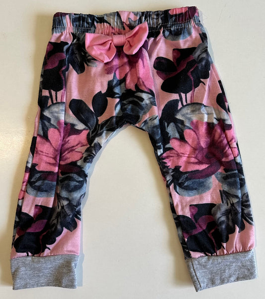 Unknown Brand, Pink Floral Pants with Bow - 3-6 Months