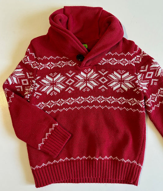 Greendog, Red and White Patterned Pullover Sweater - Size 2T