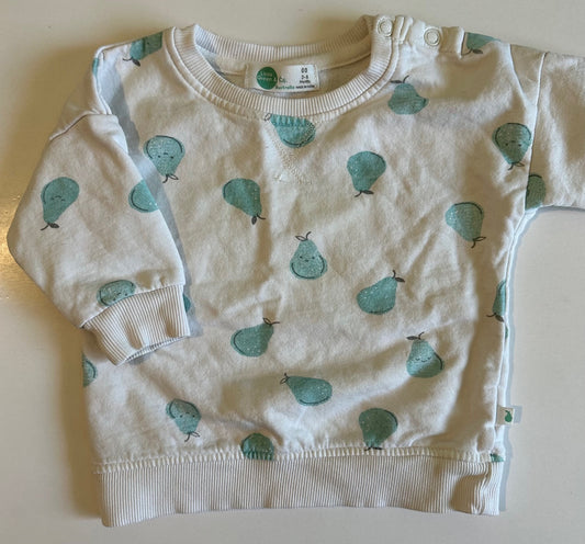 *Play* Little Green & Co, White and Teal Pears Pullover - 3-6 Months