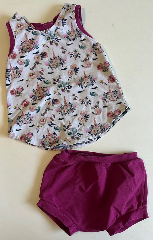 LV Kids, Floral Unicorns Shirt and Shorts Set - 18-24 Months