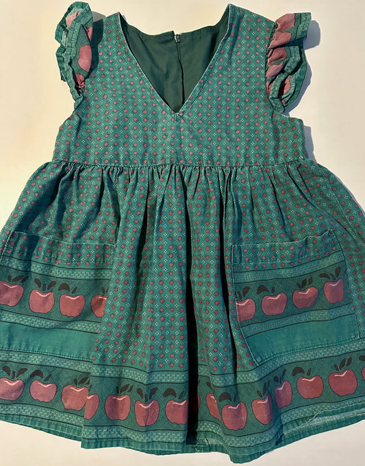 *Play* Handmade, Teal Green Apples Dress - Size 3T