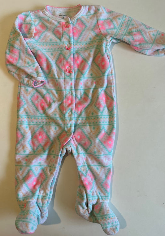 Carter's, Fleece Pink and Teal Sleeper - 6 Months