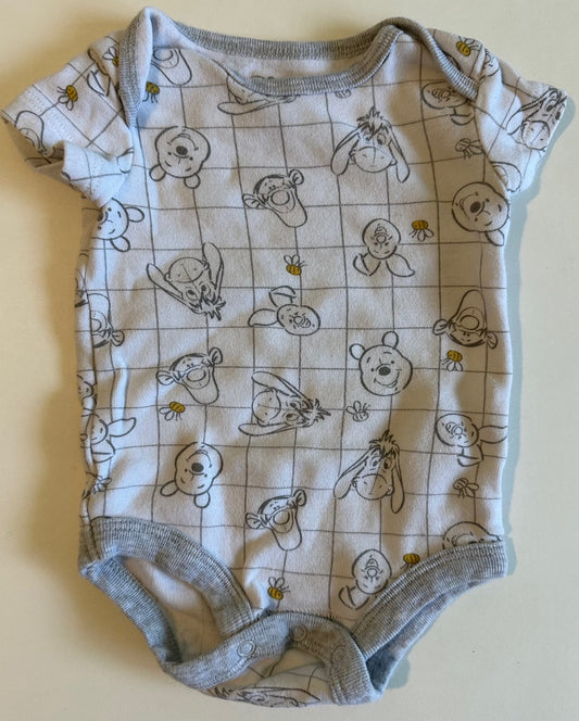 Disney, White and Grey Winnie the Pooh Onesie - 0 Months