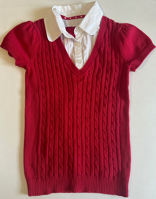 Unknown Brand, Red and White Sweater Shirt with Collar - Size 6-7