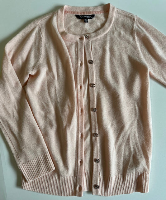 George, Pale Pink Button-Up Cardigan Sweater - Size Medium (7-8)