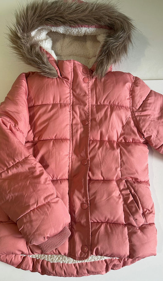 Old Navy, Pink Fur-Lined Hooded Puffer Jacket - Size Medium (8)
