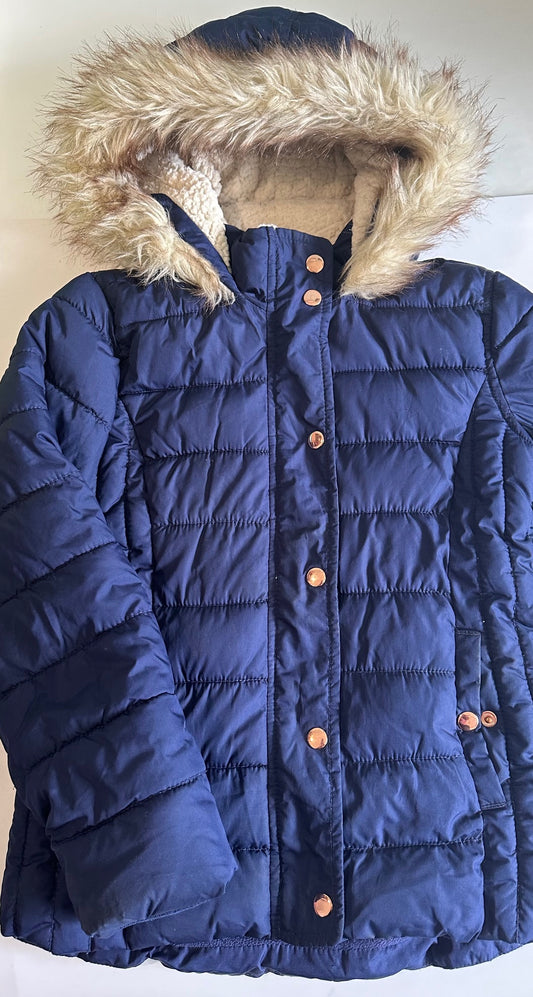 *Play* Old Navy, Blue Fur-Lined Hooded Frost Free Jacket - Size Large (10-12)