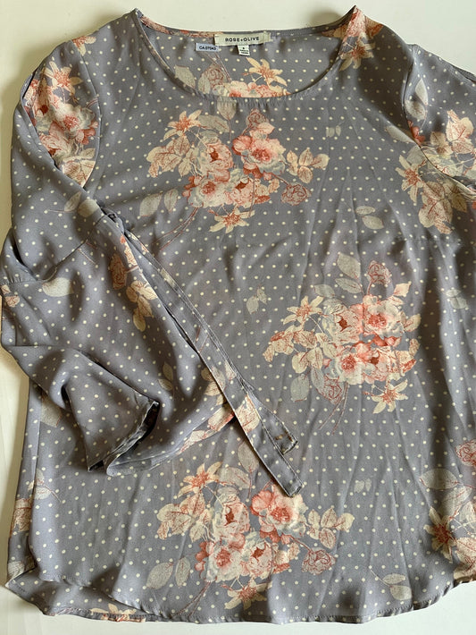 *Adult* Rose + Olive, Polka-Dot Flowery Top - Size Small