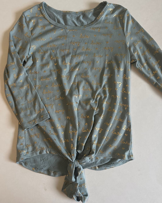 Unknown Brand, Pale Green and Gold "Love" Shirt - Size 6-7