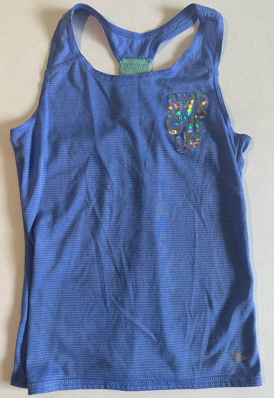 *Play* Athletic Works, Blue "Never Give Up" Dri-More Tank Top - Size Small (6)