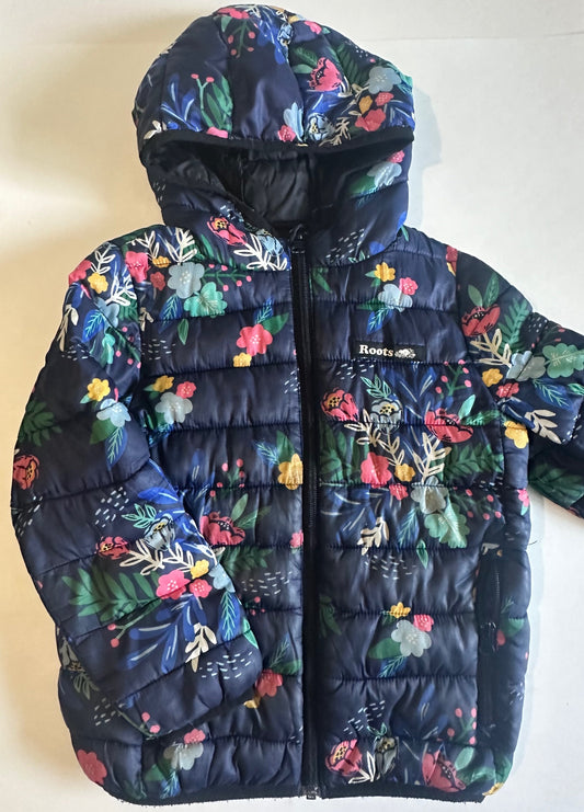 *Play* Roots, Navy Blue Flowery Puffer Jacket - Size 5T