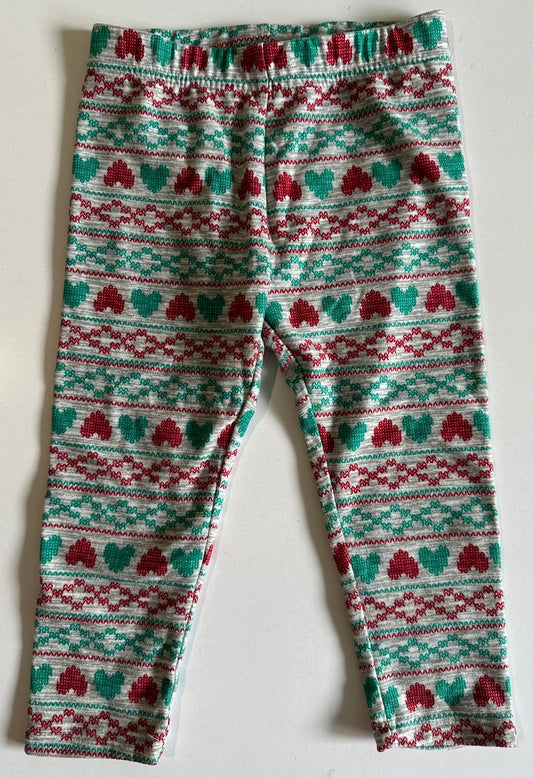 George, Grey, Red, and Green Hearts Leggings - 12-18 Months