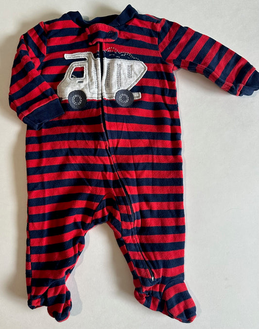 Child of Mine, Red Striped Truck Sleeper - 0-3 Months