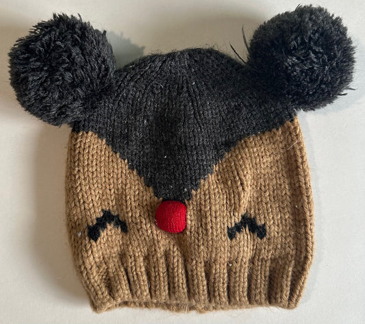 Unknown Brand, Brown and Dark Grey Toque with Pom-Poms - 0-6 Months