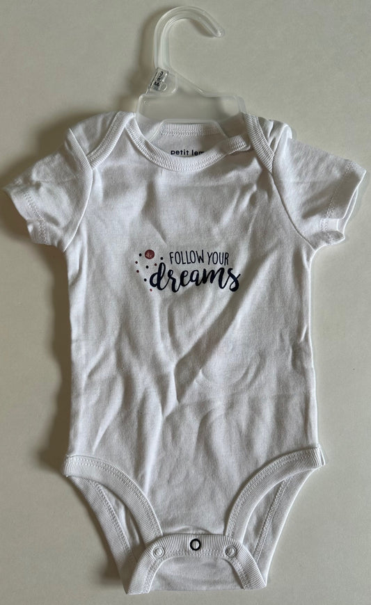 *New* Petit Lem, White "Follow Your Dreams" Onesie - 6 Months