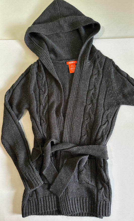Joe Fresh, Long Dark Grey Hooded Sweater with Tie-Waist - Size Medium (7-8)