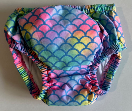 Sea Me Swim, Colourful Mermaid Scales Pattern Swim Diaper - 0-3 Months