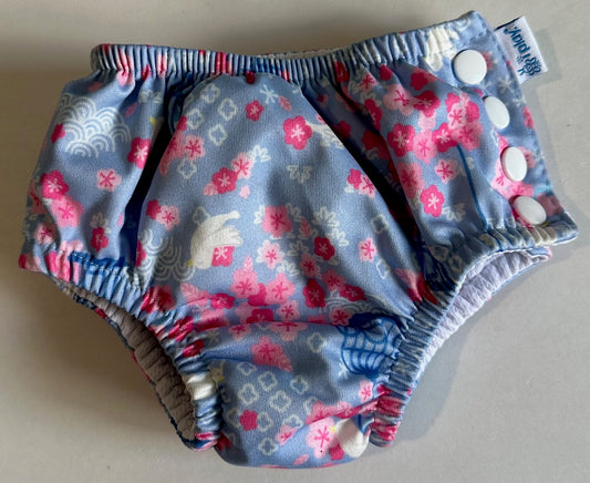 iPlay, Blue and Pink Flowery Swim Diaper with Ruffly Bum - 6 Months