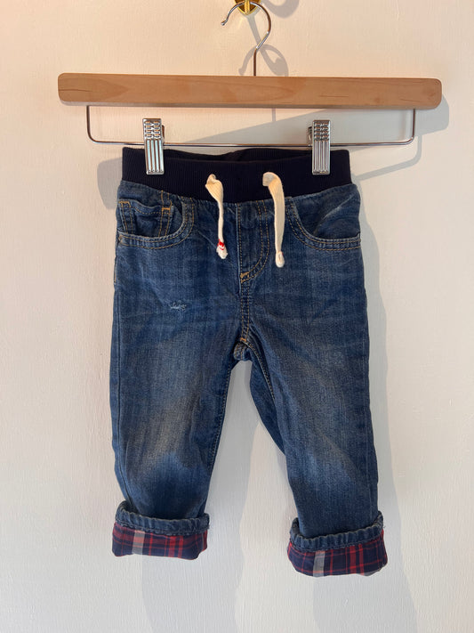 BABY GAP PLAID LINED JEANS 12-18M