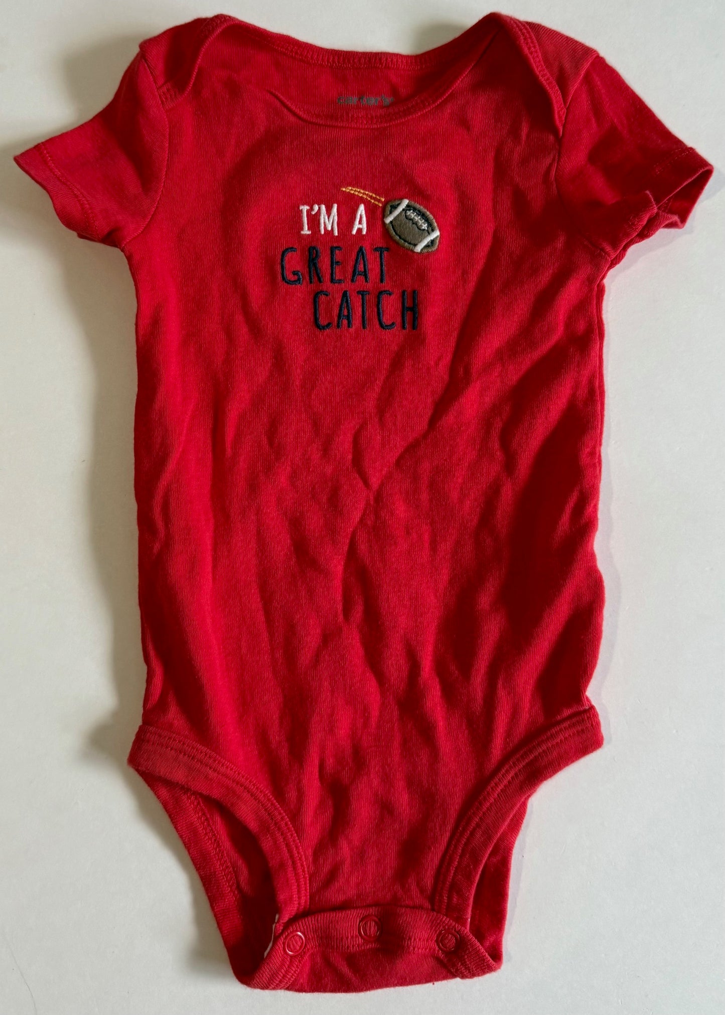 Carter's, Red "I'm a Great Catch" Onesie - 6 Months
