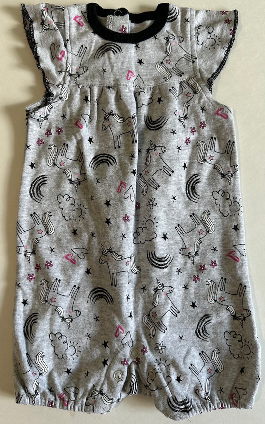 Snugabye, Grey Unicorns Romper - 6-9 Months