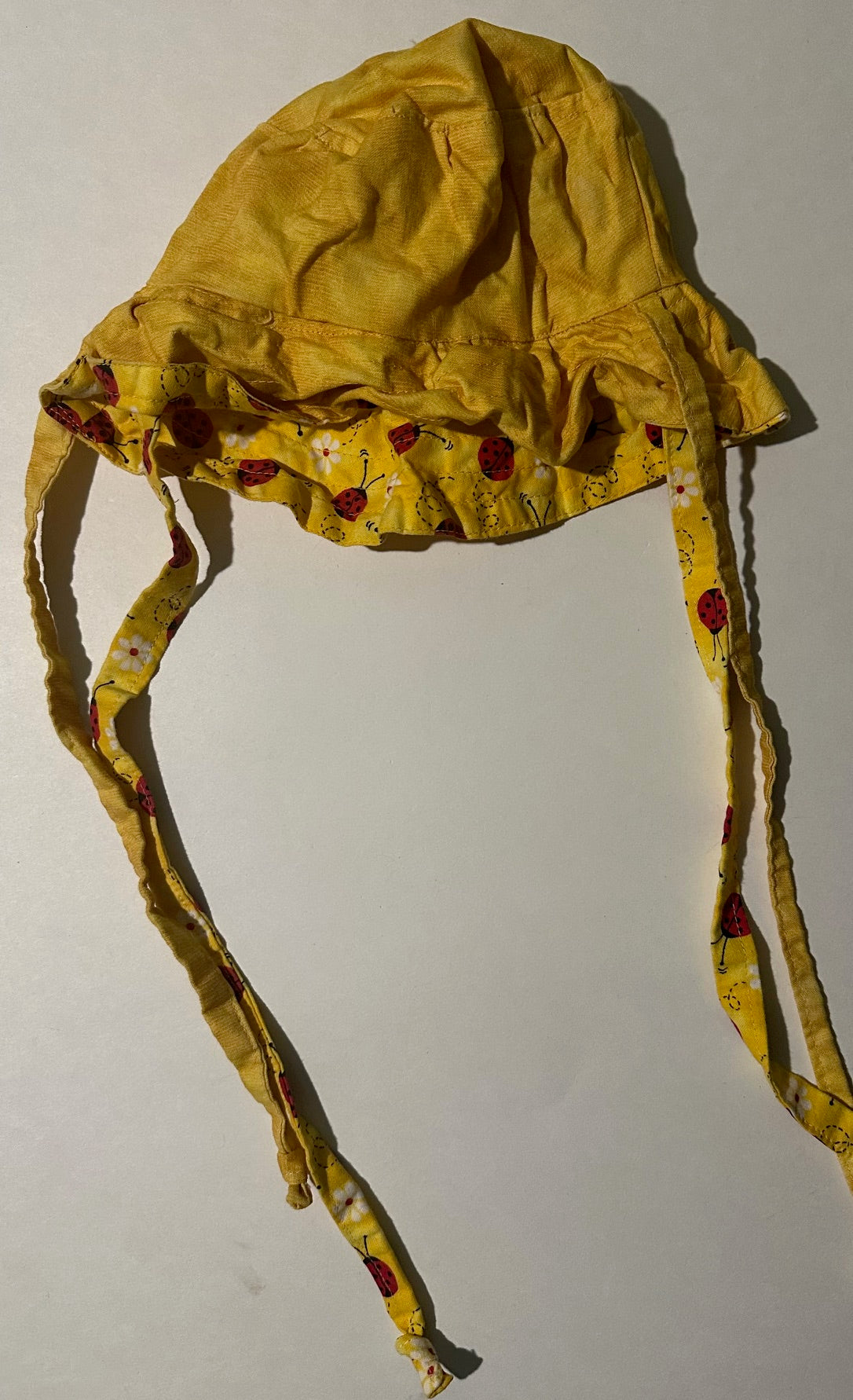 Handmade, Reversible Yellow and Red Ladybug Sun Hat - 0-6 Months