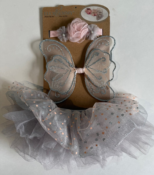 *New* Elly & Emmy, Tutu Skirt, Wings, and Headband Photo Op Set - 0-12 Months