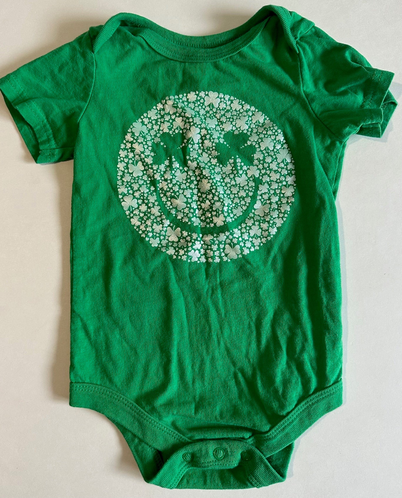 George, Green Three-Leaf Clover Happy Face Onesie - 12-18 Months