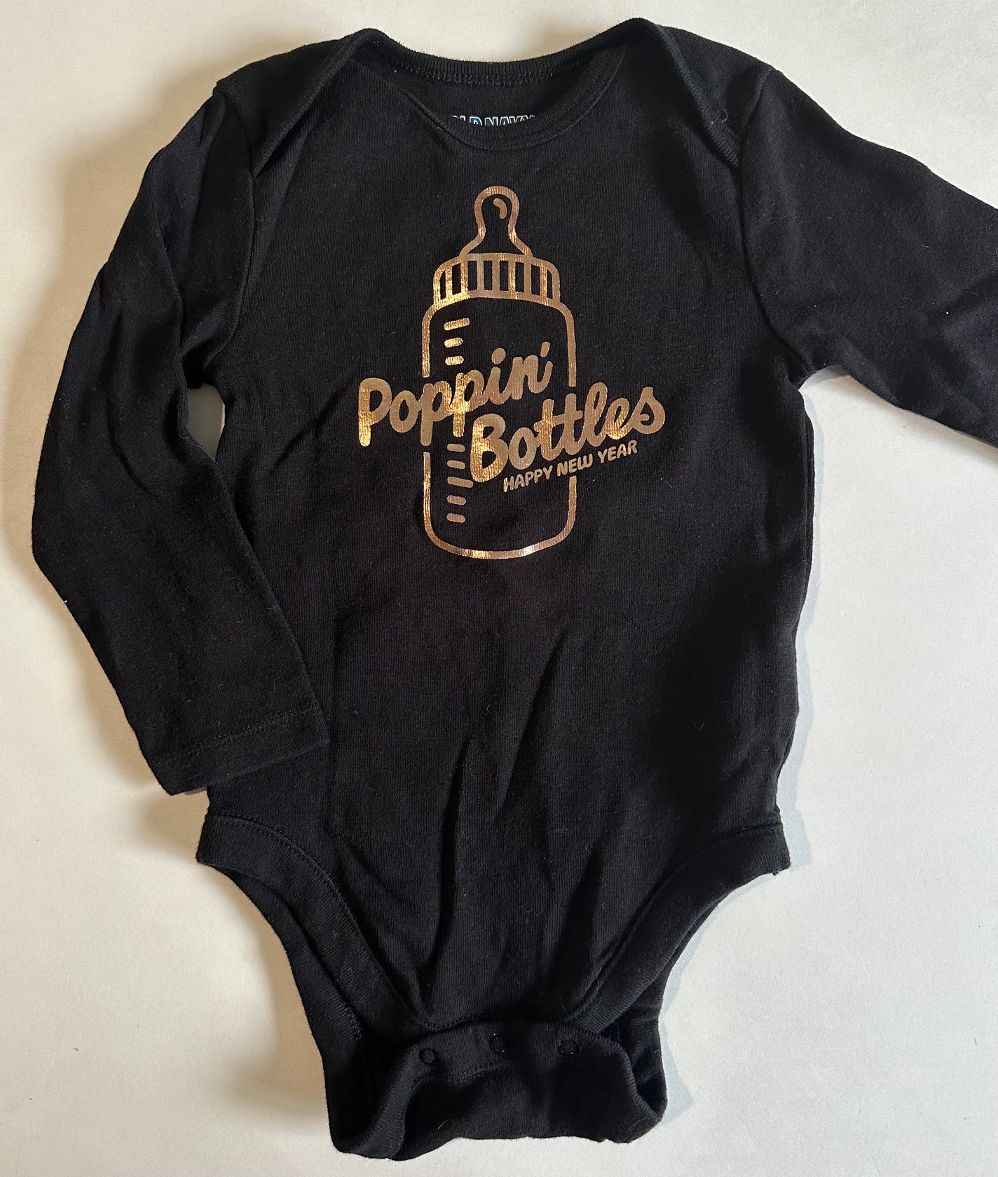 Old Navy, Black "Poppin' Bottles" New Year Onesie - 12-18 Months