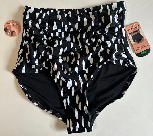 *Adult* *New* Shapermint, Black and White High-Waisted Control Bikini Bottom - Size Large