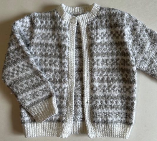 *Play* Handmade, Grey and White Knitted Button-Up Sweater - 18-24 Months