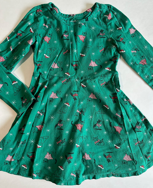 George, Green Christmas Cats Dress - Size XS (4-5)