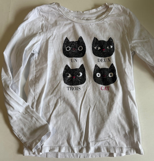 Joe Fresh, White "Un Deux Trois Cat" Shirt - Size Medium (7-8)