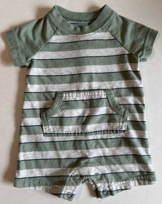Carter's, Green Striped Shorts Romper - Newborn