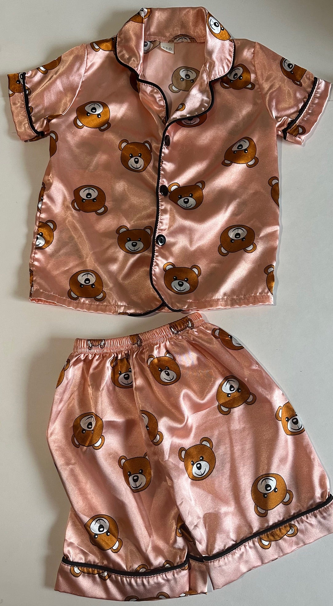 Unknown Brand, Pink Silk-Feel Bears Two-Piece Pyjamas - Size 3-4