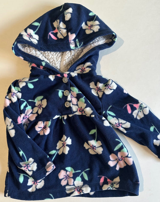 Carter's, Navy Blue Flowery Fleece Hoodie - 12 Months